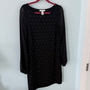 White House Black Market Black Dress with Gold Accents